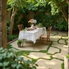 French retro garden tablecloths, dining tables and chairs, atmosphere decoration, balcony lace bay window cushions, light luxury home decoration materials, leisure outdoor solid wood tables and chairs details Picture